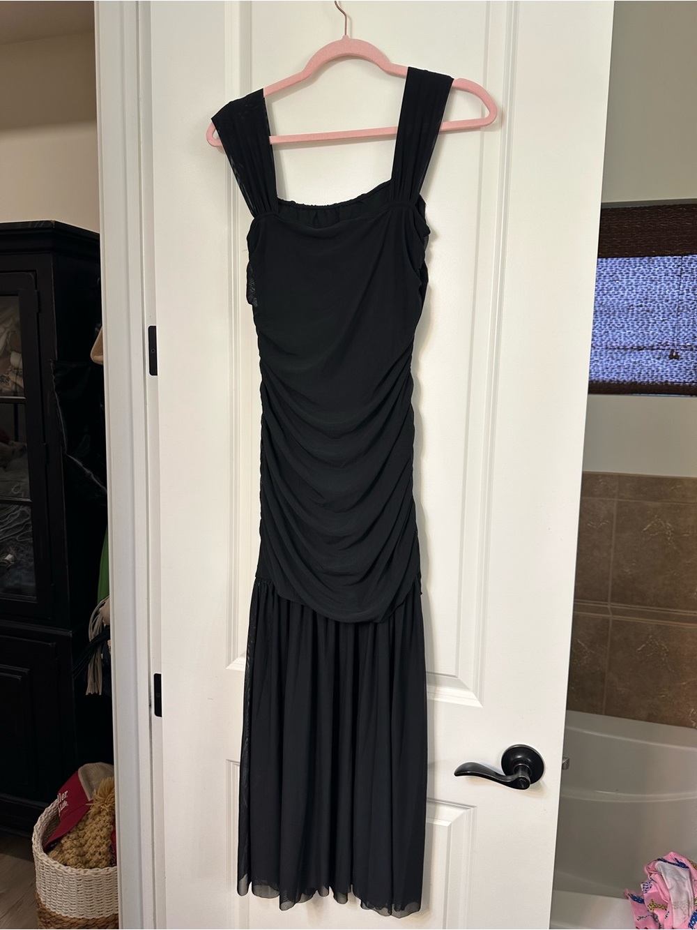Simplee Apparel Black Mesh Maxi Dress with Sheer Pleated Hem - Picture 10 of 16